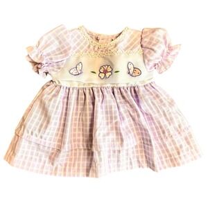 BT Kids Lavender Gingham Butterfly Floral Embroidered Dress 12M 294005 Purple